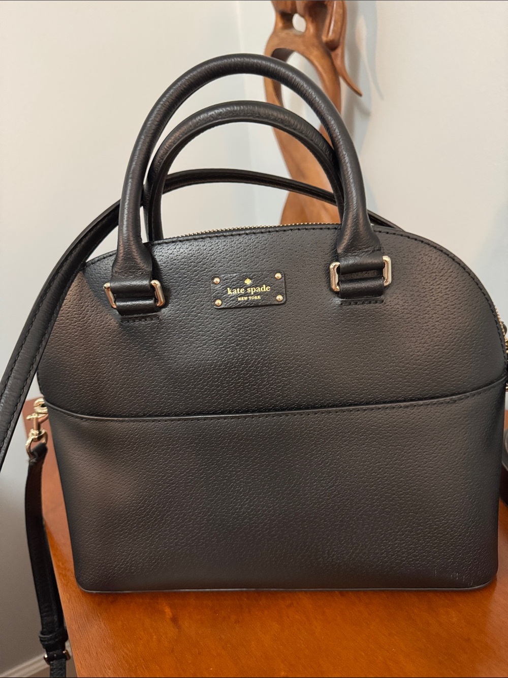 kate spade Black Pebbled Leather Satchel with Gold Hardware